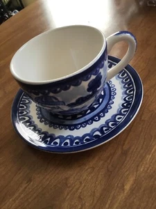 NEW Blond Amsterdam Deft Blue Hand Painted Skate Soup Cocoa Latte Tea Cup Saucer - Picture 1 of 12