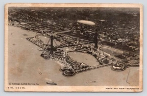 Vogelperspektive 1933 Chicago IL Weltausstellung Porto Blimp Zeppelin Vintage Postkarte - Bild 1 von 4