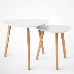 Bamboo Nesting Triangle End Tableset of 2 Coffee Table Modern Minimalist Side Ta - Picture 1 of 8