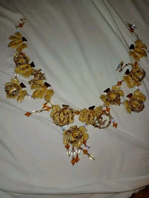 LUNCH AT THE RITZ  Massive Crystal And Enamel 21”  Leaf Charm Necklace - RARE  - Image 1 of 4