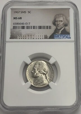 1967 SMS NGC MS68 Thomas Jefferson Nickel 5C Special Mint Set Uncirculated - Image 1 of 3