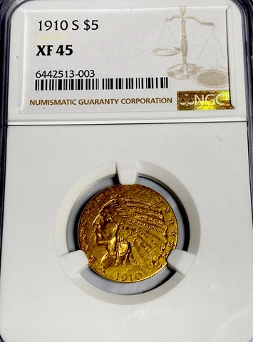 1910 S $5 Indian Half Eagle Gold NGC XF45 #3768 Cover