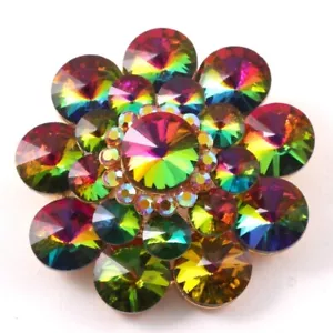 2.5” OIL SPILL GREEN BROOCH RHINESTONES ( 1324 ) - Picture 1 of 1