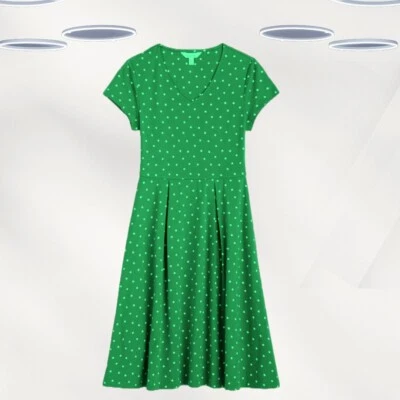 Ex Seasalt Women's Short Slevee Fit & Flare Dress in Green Polka Dot (Defect) - Image 1 of 2