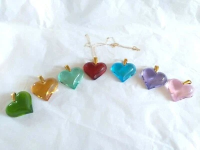 LALIQUE PENDANT CRYSTAL GOLD LARGE HEART'S ALL COLOURS  WITH 9CT GOLD CHAIN - Image 1 of 4