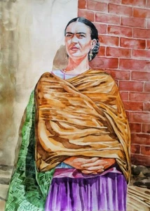 11,69 × 16,53" Frida Kahlo ~golden shawl~ SIGNED/DATED - Picture 1 of 1