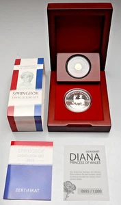 GABUN: SPRINGBOCK DEDICATION SET 2018: LADY DIANA, 1g GOLD & 1 oz SILBER BOX S43 - Bild 1 von 7