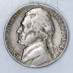 Pièce de 5 centimes 1948 P Jefferson nickel faible tirage, pas de marque comme neuve - Photo 1 sur 2