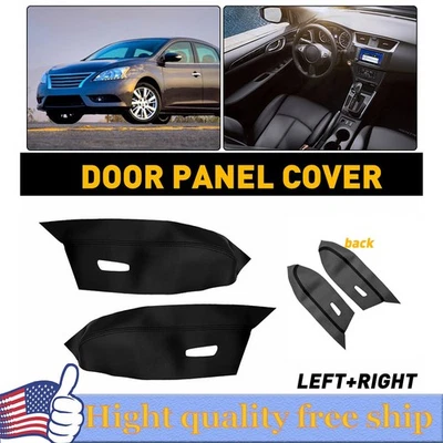 Cubierta de panel de puerta con reposabrazos de cuero de microfibra negra para Nissan Sentra EK 2013-2019 Foto 1 de 4