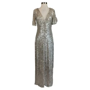 JS Collections Women's Formal Dress Size 2 Gold Sequined Short Sleeve Long Gown - Picture 1 of 9