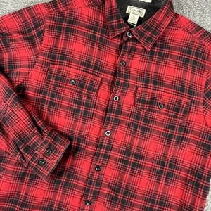 LL Bean Shirt Mens Medium Red Black Plaid Fleece Lined Flannel Button Up - Picture 1 of 15