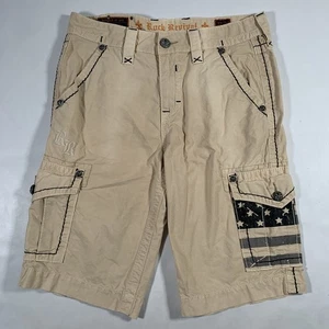 Rock Revival Cargo Shorts Mens 32/24 Sand Flag Embroidered Pockets Stitching - Picture 1 of 11