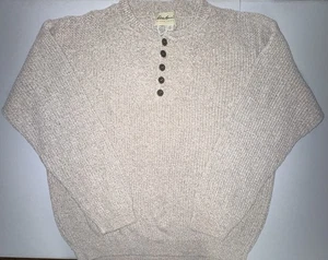 Vintage 90s Eddie Bauer Chunky Knit Cardigan Sweater Men’s Large Brown Tan USA - Picture 1 of 8