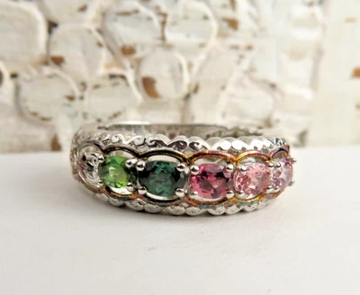 MICHAEL VALITUTTI MULTICOLOR QUARTZ/TOURMALINE STERLING SILVER COCKTAIL RING 5 - Image 1 of 4