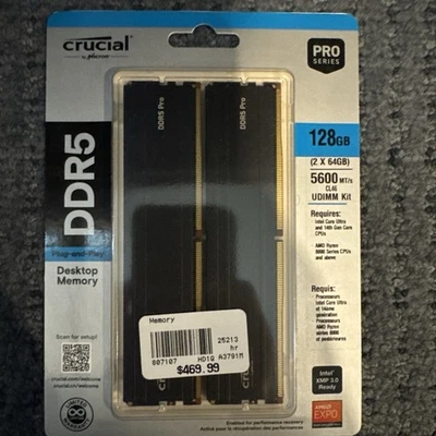 Crucial Pro DDR5 128GB 5600MHz CL46 UDIMM Kit Desktop Memory - Image 1 of 3