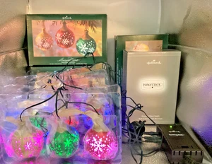 Hallmark Illuminations Snowflake Snowballs Christmas Set of 9 & Power Box c16 - Picture 1 of 5