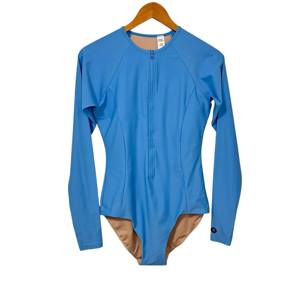 Traje de baño Coolibar Escalante manga larga de una pieza talla mediana azul cremallera UPF 50+ Foto 1 de 4