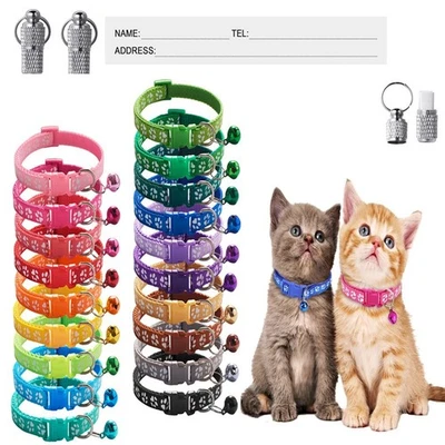 19 Pcs Lot Breakaway Nylon Cat Safety Collar With Bell For Cat Kitten Adjustable - Image 1 of 4