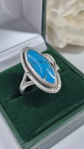 Anello Argento Sterling Messico Turchese GF15 Navajo Taglia S - Foto 1 di 10