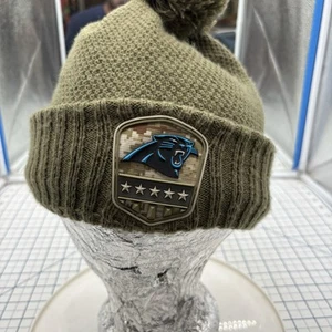 Carolina Panthers Winter Beanie Pom Hat Cap Womens OSFA NFL Cares Military Green - Picture 1 of 5