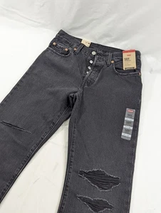 Levi's 501 Original Button Fly Denim 27 x 32 True Distressed Grunge Black NWT - Picture 1 of 10