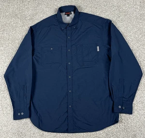 Wolverine Shirt Mens Large Blue Button Up Long Sleeve Nylon Vented Workwear - Picture 1 of 11