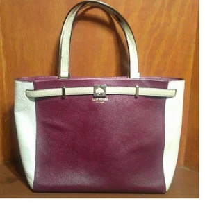 Bolso de Mano Kate Spade New York Cuero Guijarro Bloque Crema y Granate - Imagen 1 de 11