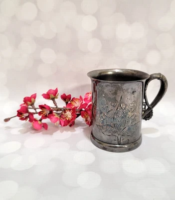 Antique Etched Leaf Victorian Cup Royal Mfg Co Triple Plate 1800's - Image 1 of 4