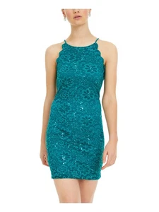 BCX DRESS Womens Teal Sleeveless Halter Short Evening Shift Dress 0 - Picture 1 of 11