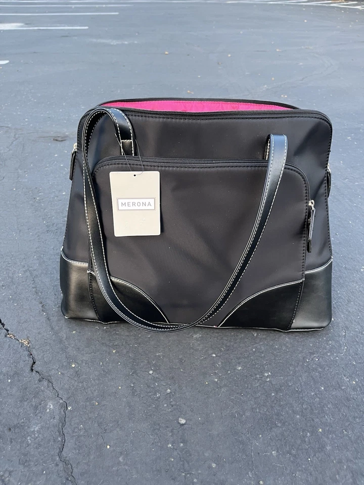 Черный нейлон искусственной кожи женщин молнии Messenger портфель ноутбука наплечная сумка - Изображение 1 из 4