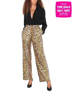 RRP€400 LA PRESTIC OUISTON Satin Silk Trousers Size 1 S Leopard & Chain Pattern - Picture 1 of 5