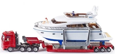 SIKU, Autocarro MAN 8x4 e rimorchio a 3 assi con 1 yacht e personaggi, 1/87, ... - Immagine 1 di 2