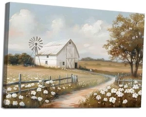 Farmhouse Barn Canvas Wall Art Rustic Farm Nature landscape 36L" x 24W" barn - Picture 1 of 7
