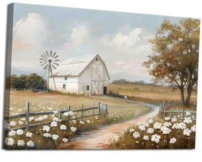 Arte de pared en lienzo de granja granero rústico granja naturaleza paisaje 36L" x 24W" granero Foto 1 de 4