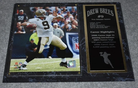 NEW ORLEANS SAINTS DREW BREES #9 12" x 15" SPORTS PLAQUE Cover