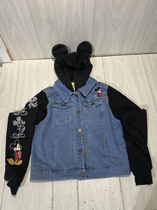 Vintage Disney Mickey Mouse Denim Jacket Hoodie Medium Rare - Picture 1 of 11