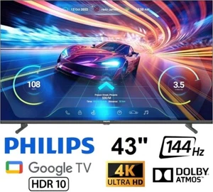 PHILIPS 43" 4K GOOGLE TV WITH FAST RESPONSE LOW INPUT LAG PANEL - 144HZ - HDR10 - Picture 1 of 9