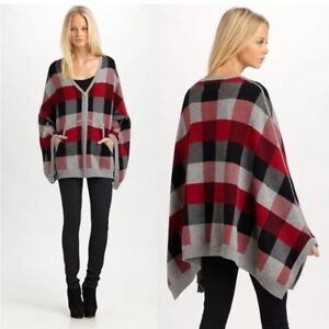 Aiko Riley Plaid Wool Cashmere Blend Zip Up Cape Poncho Small