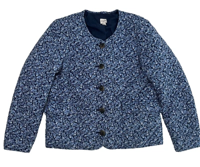 Chaqueta Acolchada J.Crew Factory Talla 10 Azul Ditsy Floral Cottagecore Preppy Foto 1 de 4