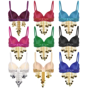 Women Bra Underwired Tops Sequin Blouse Exotic Crop Top Dancing Vest Belly Club - Picture 1 of 99