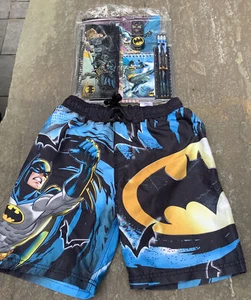 DC Comics Batman Boys- Swimwear trunks-size 7 & Value Pack School Supplies - Picture 1 of 11