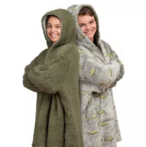 Sherpy Kids' Zip-Up Reversible Hoodie-One Size Fits Most-24''x 30''-Green - Picture 1 of 4