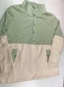 Como Blu Women's Athleisure Faux Sherpa 1/4 Zip Pullover,Desert Sage/Whitecap,XL - Picture 1 of 2