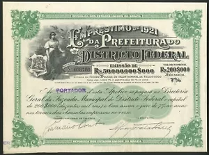 Brasile, Distretto Federale, 1921 7% prestito, 200$000 bond - Foto 1 di 1