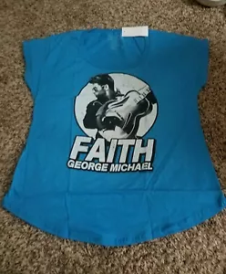 Juniors SZ L Blue Dolman George Michael Faith T-Shirt~ - Picture 1 of 3