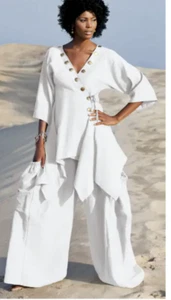 Ashro Bailey Top or Wide Leg Pants Pant White 6 8 10 12 14 16 16W 18W 20W 22W - Picture 1 of 6