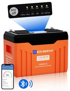 ECO-WORTHY 12V 300AH LiFePO4 Battery Lithium Bluetooth LED Power Display Home RV - Picture 1 of 8