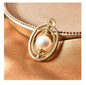 Wedding/Anytime - Yellow Gold Overlay 925 Silver Edison Pearl Spinning Pendant - Picture 1 of 6