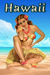 Hawaii Travel Poster Beach Sea Eagle Angourie Grass Skirt Pin Up Art Print 346 - Picture 1 of 4