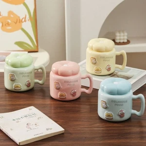 Large Capacity Ceramic Coffee Cup with Handle Water Cup with Lid Breakfast - Picture 1 of 15